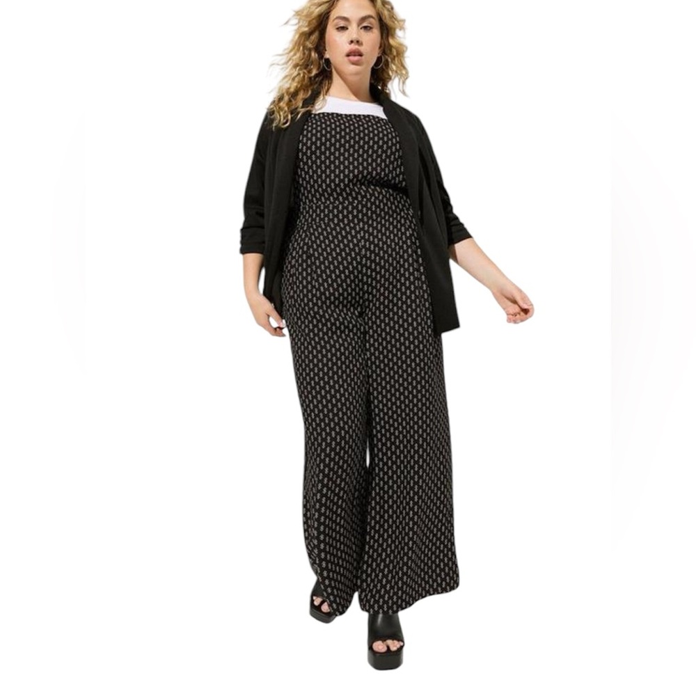 New Torrid Wide Leg Stretch Crepe Jumper Deep Black Motif Size 1 Tall (14/16)